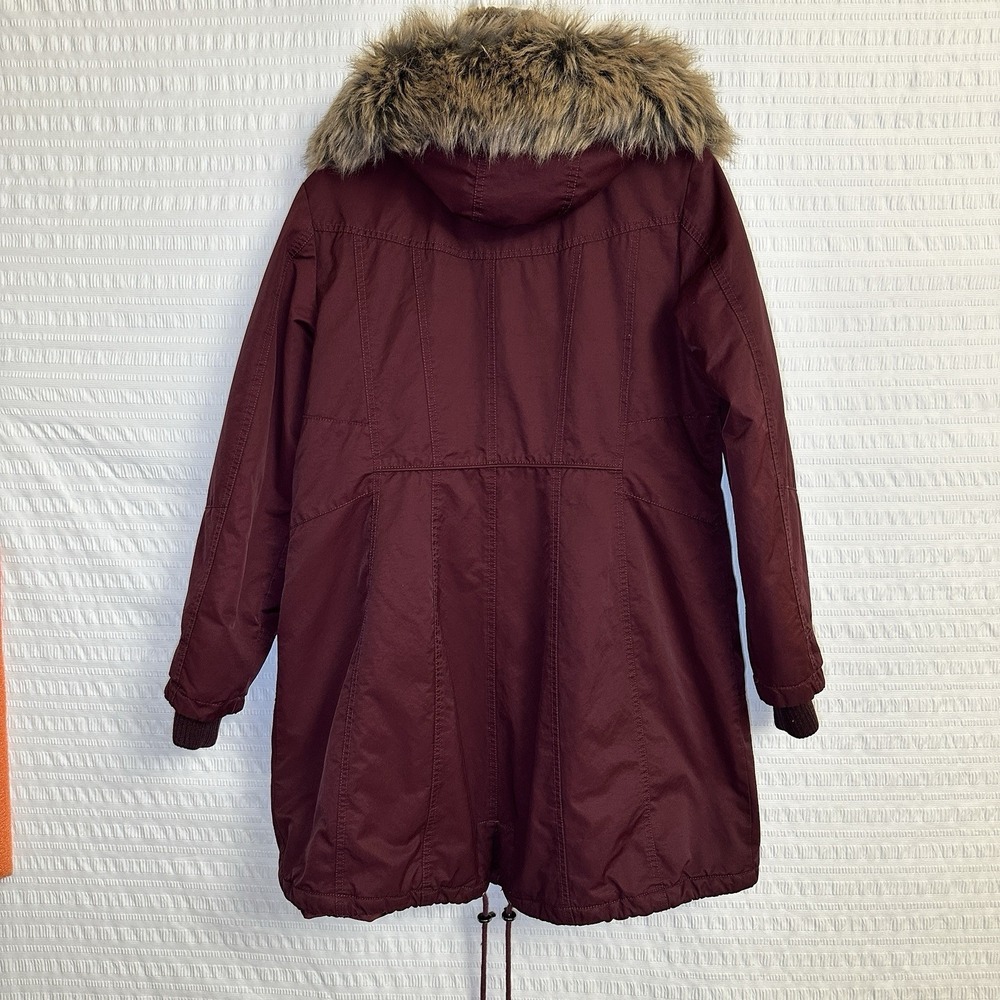 1 Madison Expedition Faux Fur Hooded Parka Coat Burgundy Women's Size L - Picture 3 of 15